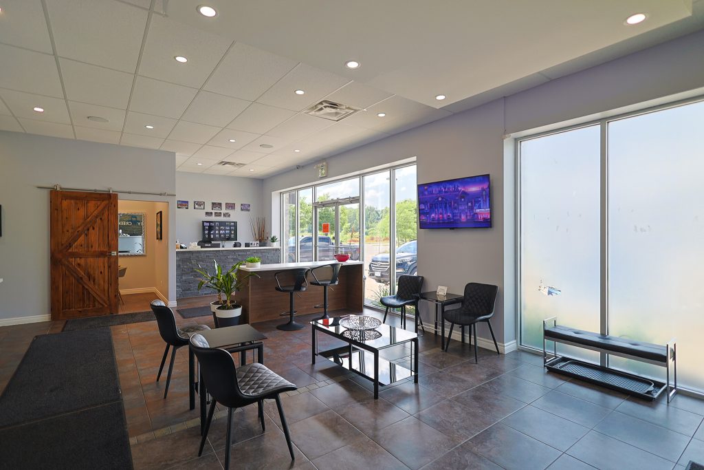 A photo of the Stoney Creek Family Dental reception desk. Learn more about us and contact us.